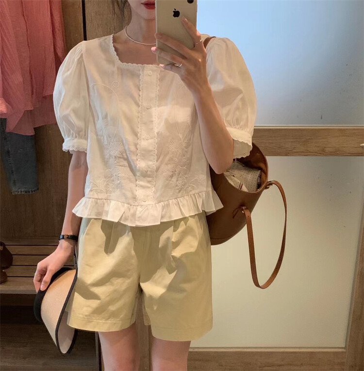 [Sicily] embroidered blouse with fungus edge and hem 9178\xj