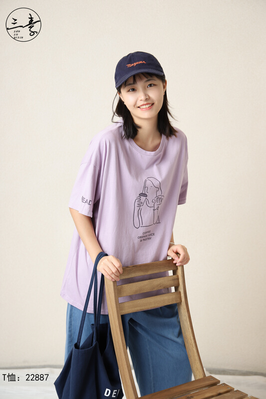 [original three element clothing] simple temperament leisure printed short sleeve T-shirt 22887
