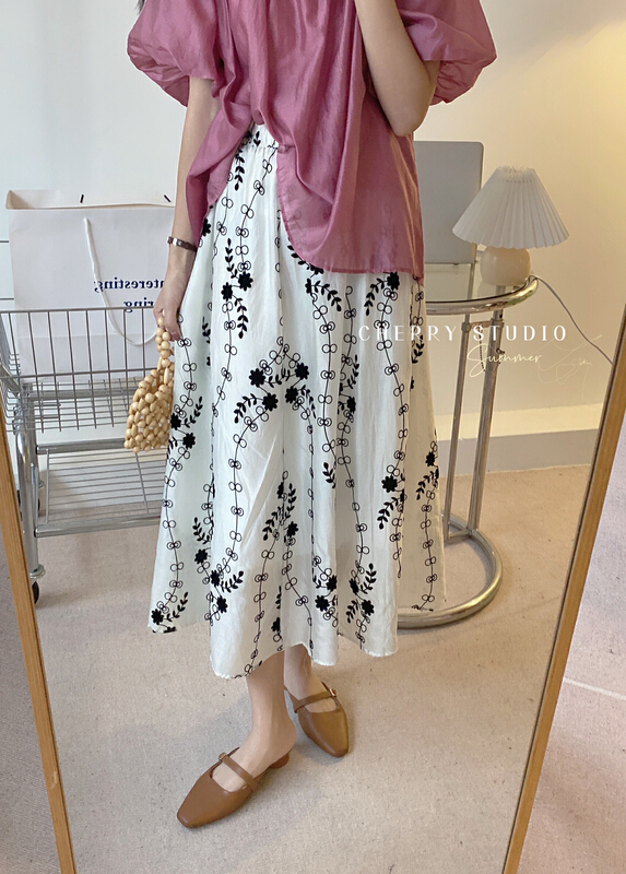 [cherry studio] high waist printed lady pleated skirt 5247\hbx