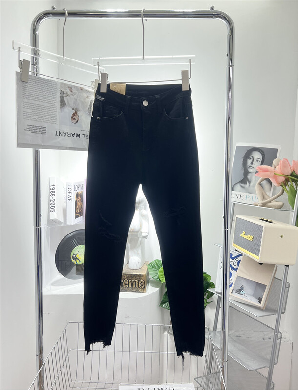 [suxinlan] casual, simple, thin, broken hole elastic small leg jeans d3152\lsl