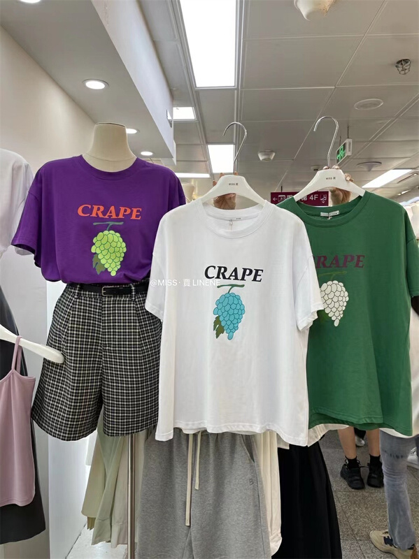 Original price 43.99! In early summer! [Miss Jia] personalized creative grape print short sleeve T-shirt 6633\xyy