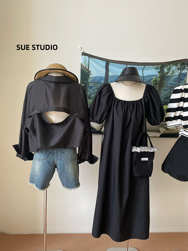 [Sue studio] leisure simple backless glossy sunscreen shirt 22280\zjy