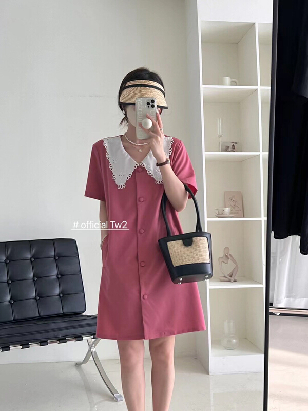 [TW2] Korean color blocked breasted loose dress 19208\hbx