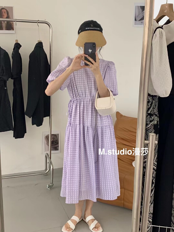 [MSTUDIO MANSA] Plaid drawstring waist dress y6697\ll