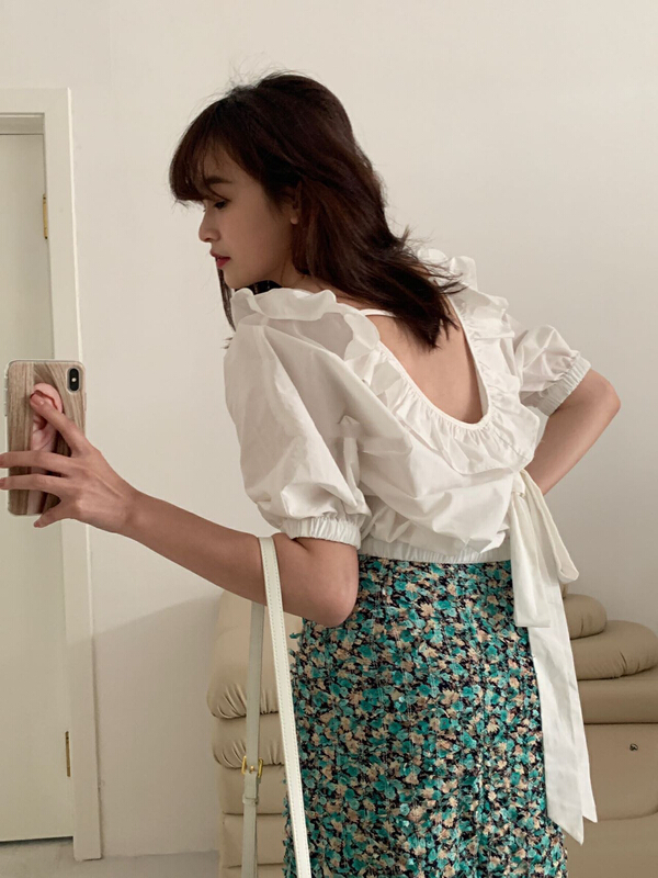 [wgwe] sexy hollow out Ruffle Round Neck Shirt 1728\pcz