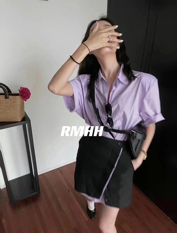[rm.hh] long solid color shirt + temperament breasted skirt suit (suit only) 2166\pcz