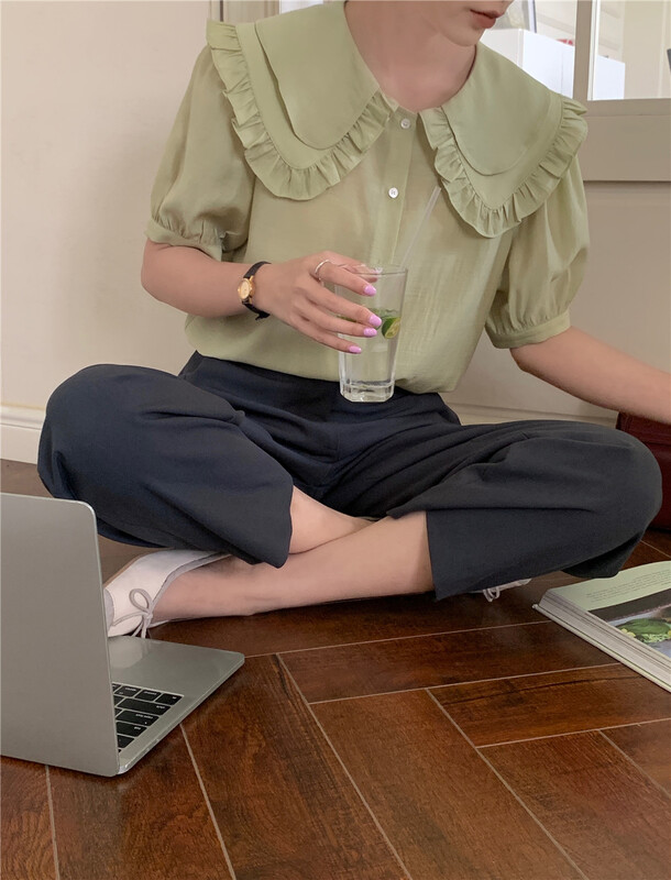 [feeding] sweet lotus leaf collar bubble sleeve shirt 7862-a7\cls