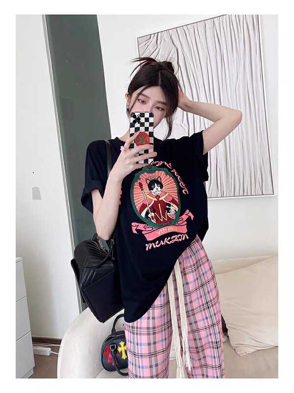 [jun.t] king cat printed round neck short sleeve T-shirt 6149\pcz