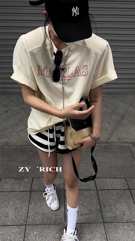[ZY] shoulder pad cover letter short sleeve T-shirt 2093\wtt