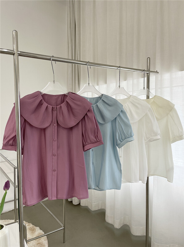 In early summer! [lemon tree] ruffled single breasted solid short sleeve T-shirt 66189\xyy