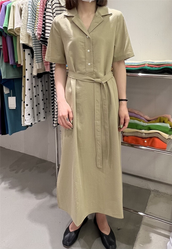 [feeding] Korean versatile short sleeve dress (with belt) f8913-d7\cls