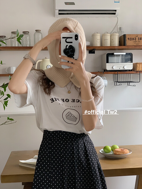 [TW2] cake letter printed round neck short sleeve T-shirt 3051\hbx