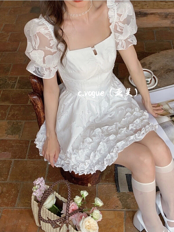 【C.VOGUE】收腰淑女泡泡袖連衣裙(只賣連衣裙)  3816#  PCZ