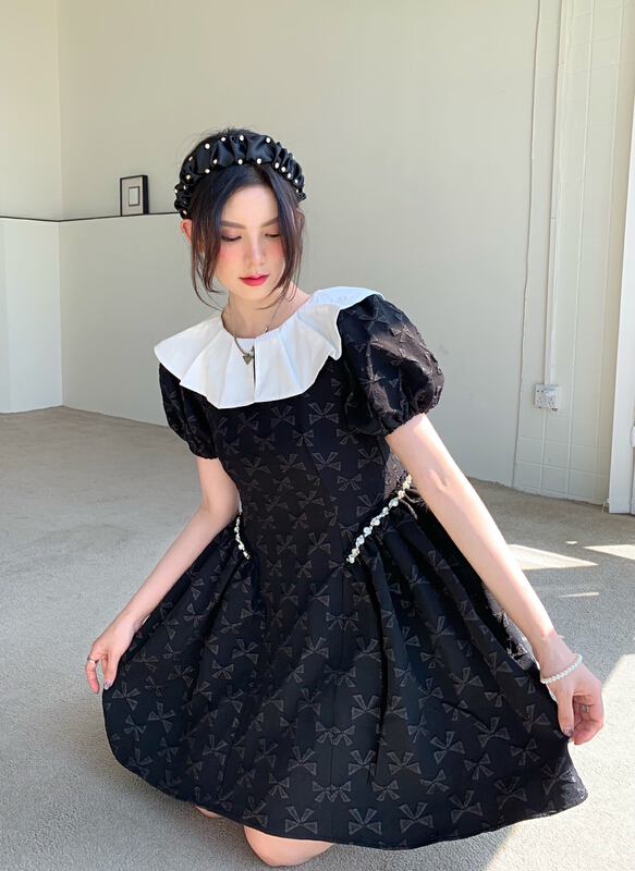 New year in early spring! [rich people] Ruffle collar shows thin short sleeve dress 0988\pcz