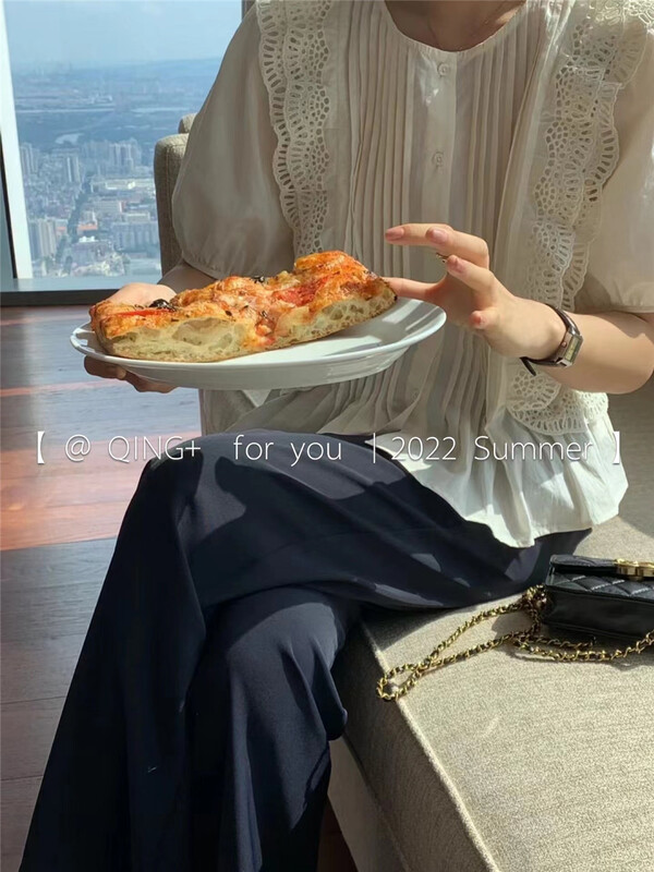 [Qingqing family] casual simple button up bubble sleeve shirt 2093\xyy