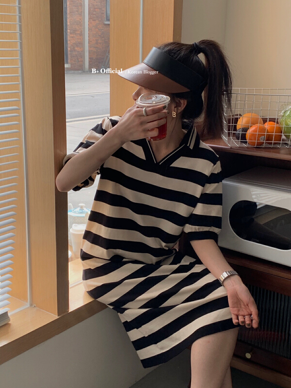 [B plus] casual Stripe Polo Dress 22-934-2\hbx