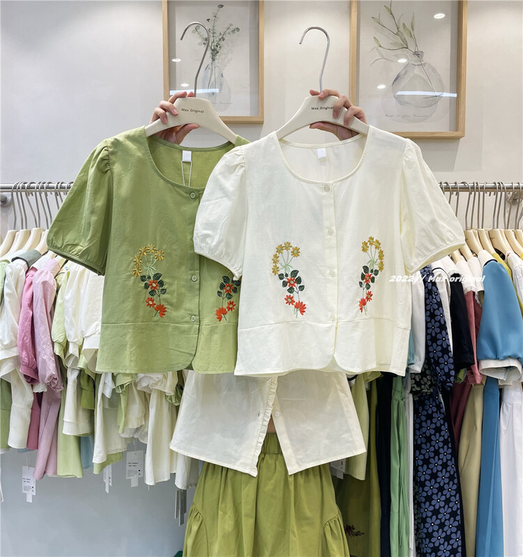 [Max original] simple temperament Floral Embroidery Shirt 98263\hbx