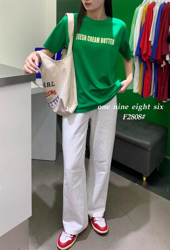 [1986] casual simple round neck letter short sleeve T-shirt 2808\xyy