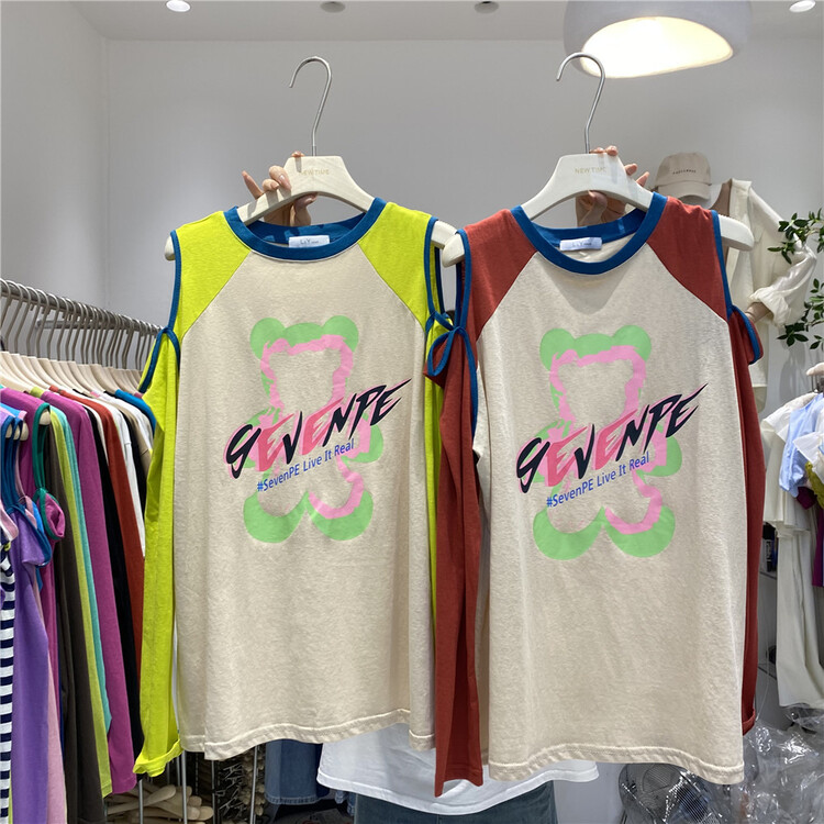 [new time /l&y home] contrast color off shoulder sunscreen long sleeve T-shirt 3123\xyy