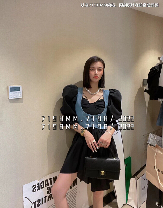 [7198/k2] design sense irregular suspender lined dress + denim splicing short coat suit 22222\pcz