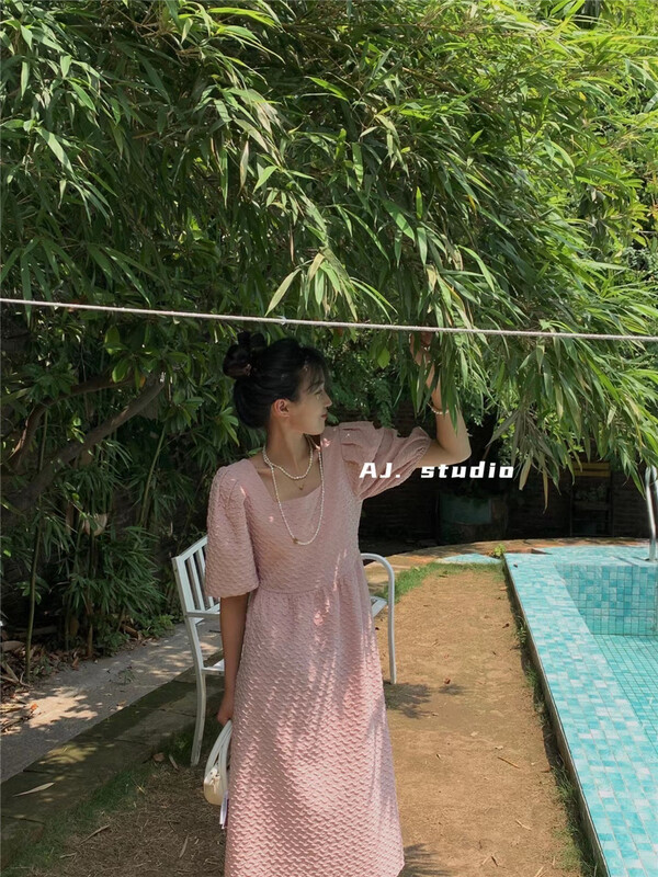 [aj.studio] square neck sweet bubble sleeve dress (white lined only) 9272\ll