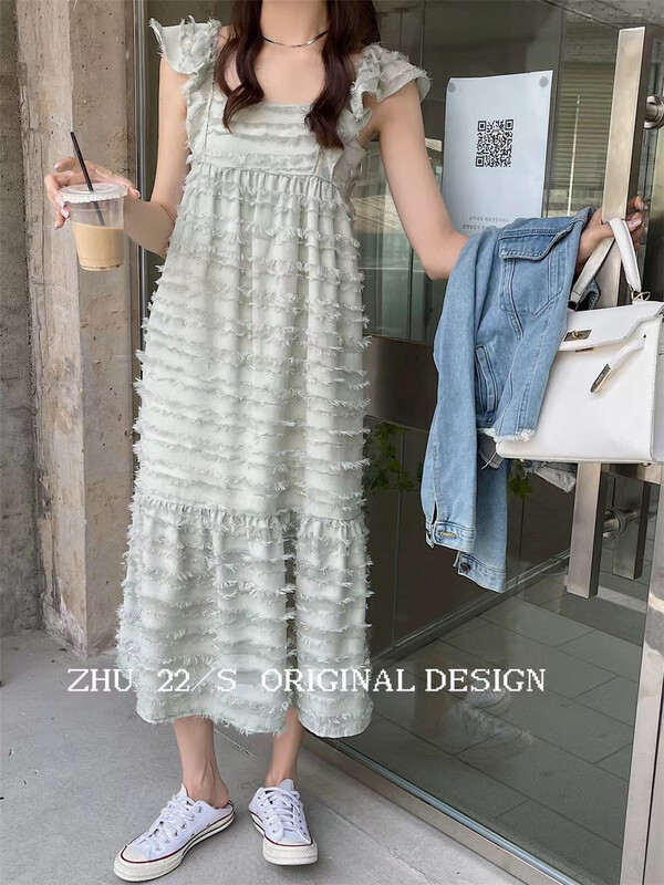 [Zhu] temperament lady style dress with rough edges 22315\lsw
