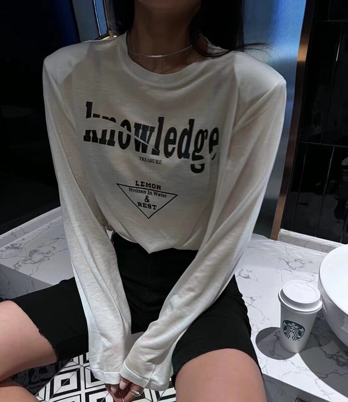 [DL] simple drawstring short letter long sleeve T-shirt 8761\wtt