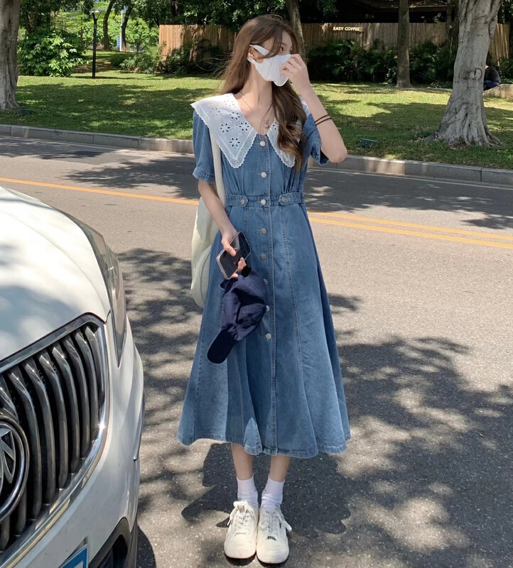 [y.jia EJA] sweet baby collar waist denim dress 1853