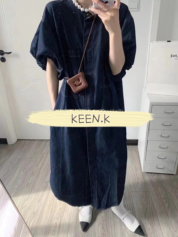 [keen k] Korean loose silhouette button up denim dress (with hanging bag) l103\wtt