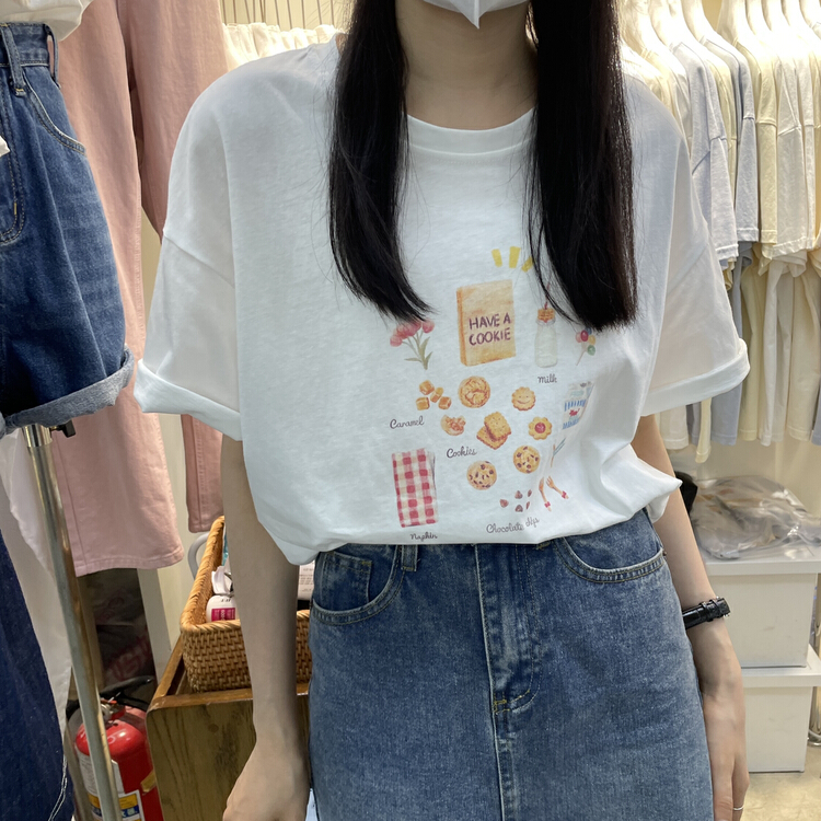 [Li Bai] front and back letters printed loose short sleeve T-shirt 2835-7\ll