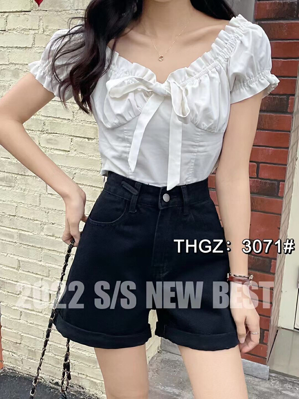 [thgz] high waist simple and slim denim shorts 3071-1\ll