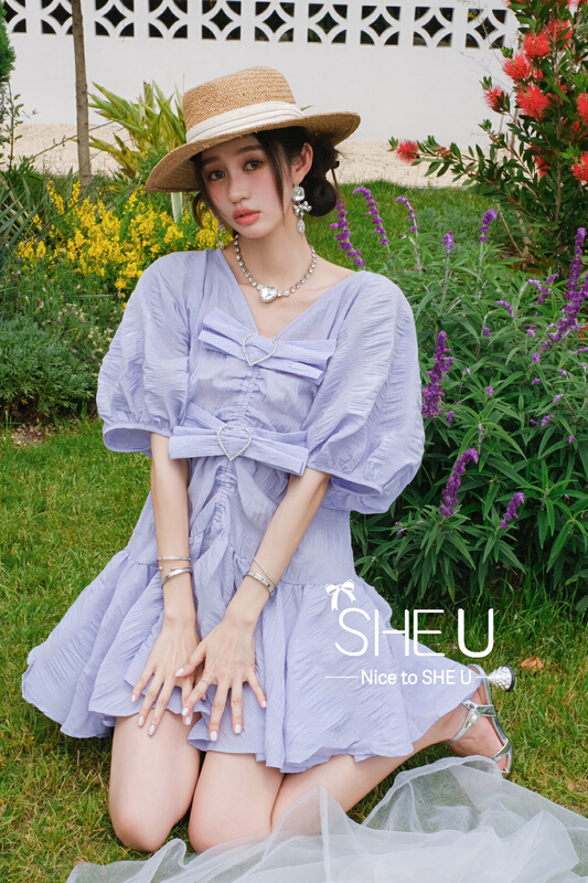 [she u] French romantic diamond bow dress c58239\jhy