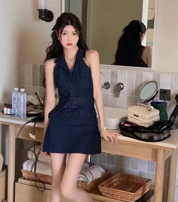 [goblin] fashion solid color simple dress (with belt) 22201\pcz