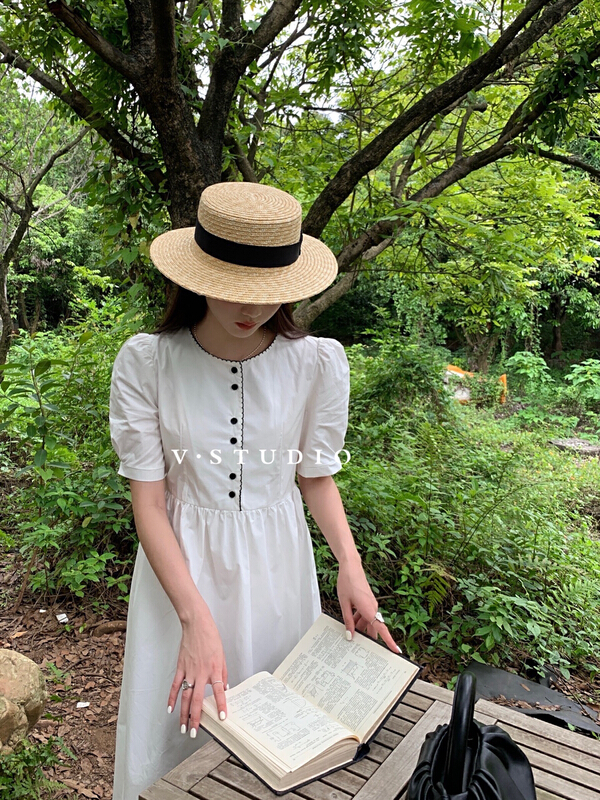 In early summer! [v.studio] temperament round neck versatile dress 6603-1\l