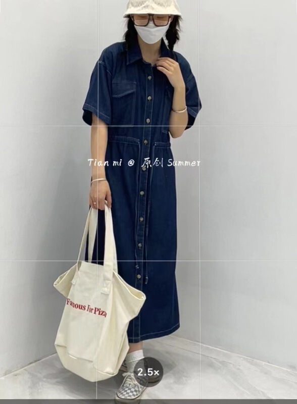 [Tian MI] loose single breasted denim dress 9001\l