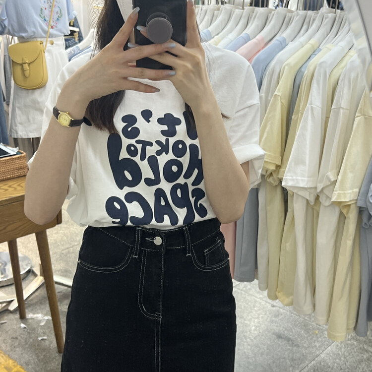 Original price 32.71! [Li Bai] lettered print loose slim casual versatile girls' commuting short sleeve T-shirt 2826-1\ll
