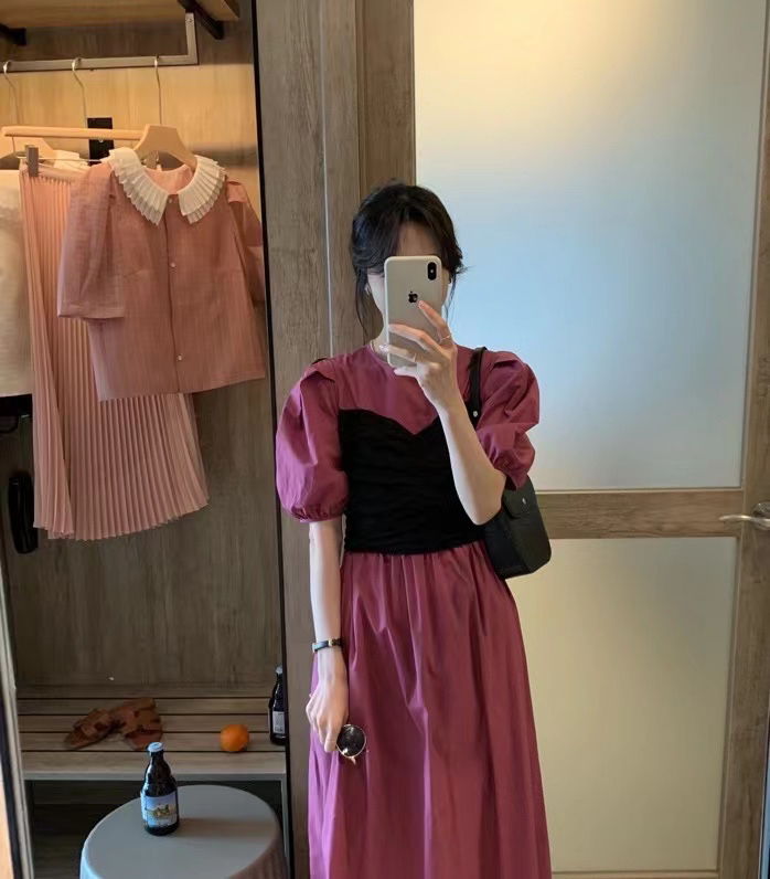 In early summer! [Zoe Zoe] design sense Strapless fake two piece bubble sleeve dress c500\l