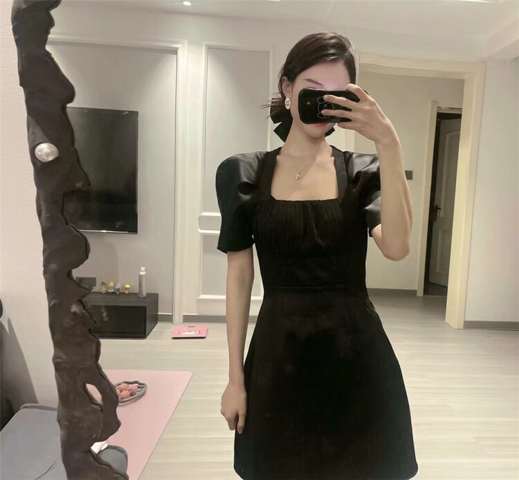 [six] French retro square neck dress 6295\pcz