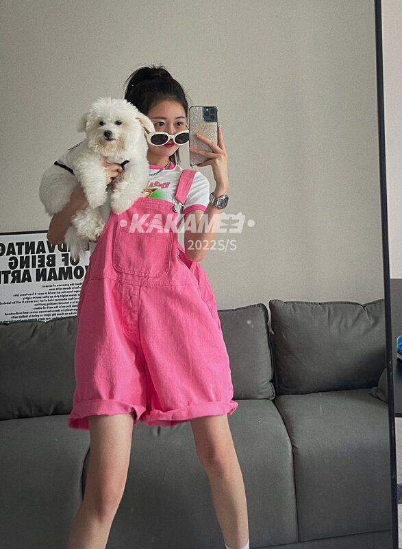 [kakamee] Korean version age reducing casual loose suspenders summer denim silhouette shorts f3218