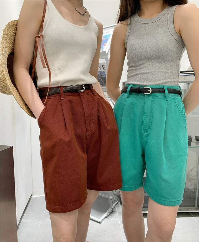 [t-platform] Korean versatile loose and simple denim shorts (with belt) 8501\zxx