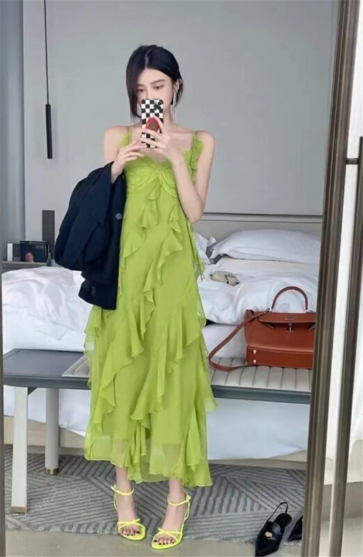 [semi plain] Korean Ruffle lace dress v378\zjy