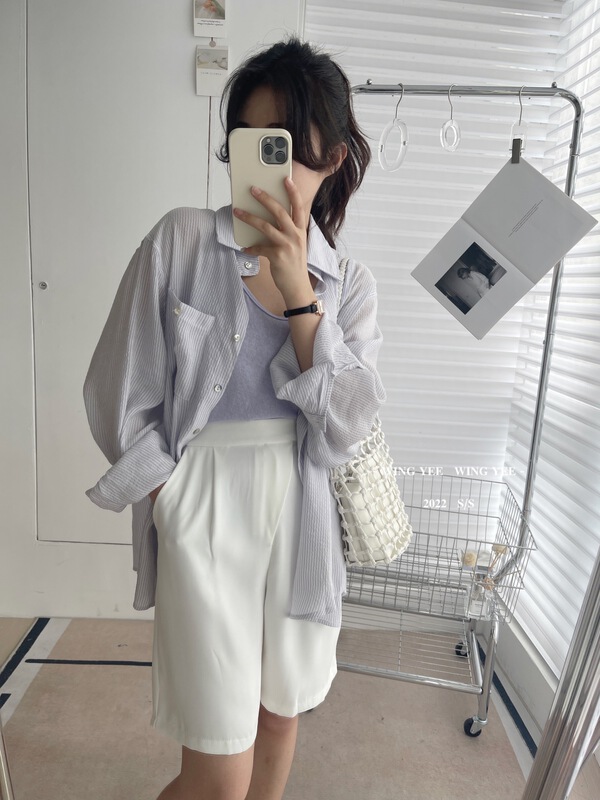 [Wingyee] Korean simple and versatile loose thin sunscreen shirt 9616\ll