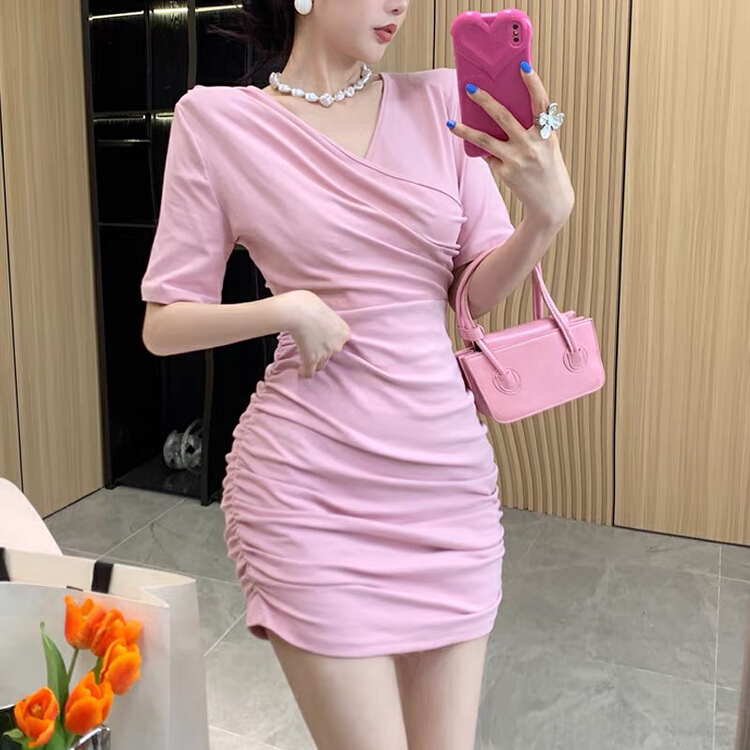 [Hb] V-neck Spice Girls' simple dress (excluding necklace) 8253\pcz
