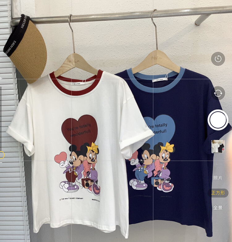 [Xiaolu family] contrast collar cartoon printed short sleeve T-shirt 80666\wtt
