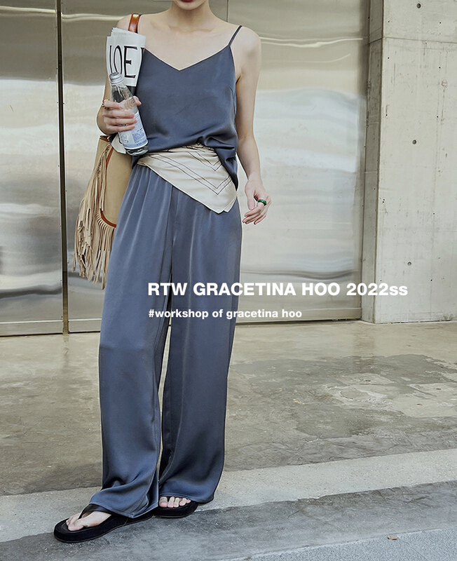 [gracetina Hoo] suspender Vest + wide leg casual pants set tz610