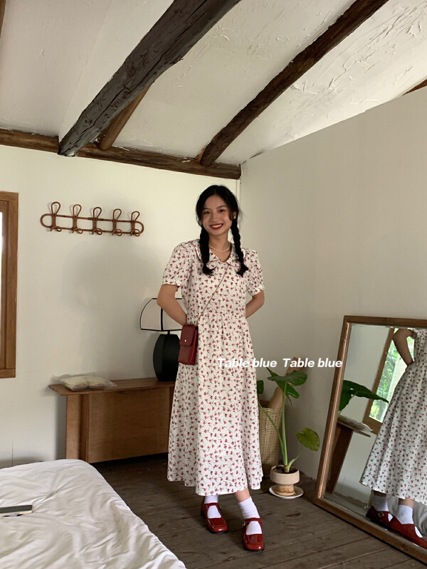 [table blue] fresh and simple floral loose dress 2152\lsw