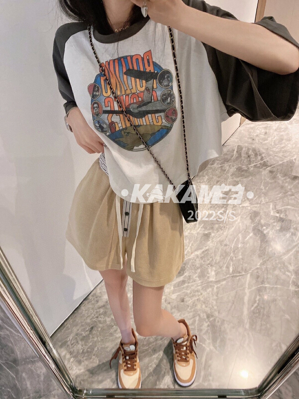 [kakamee] American style reversible cotton short sleeve T-shirt (loose short style in summer) s552\cqw