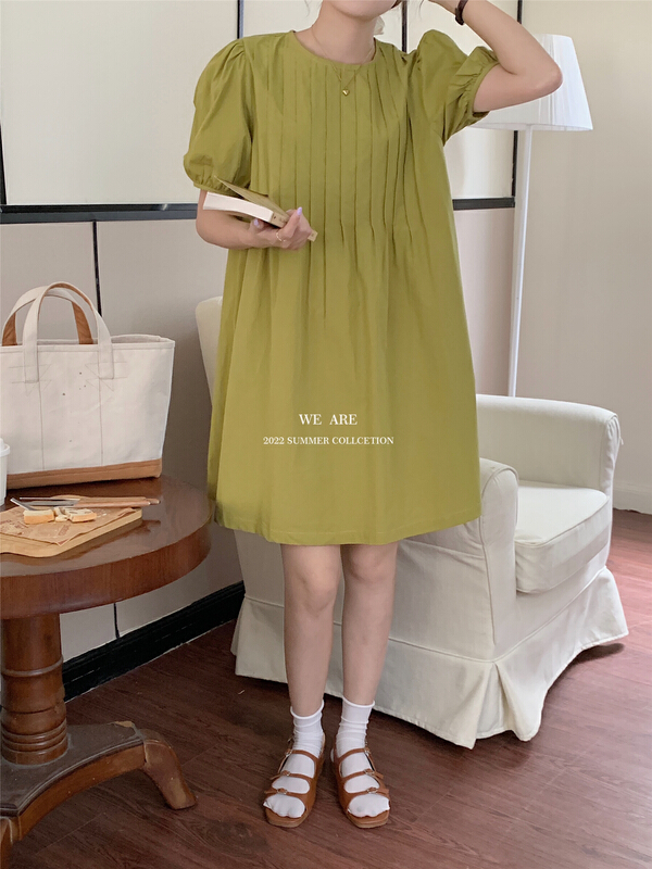 [we are] lady round neck bubble sleeve loose dress 20118\zjy