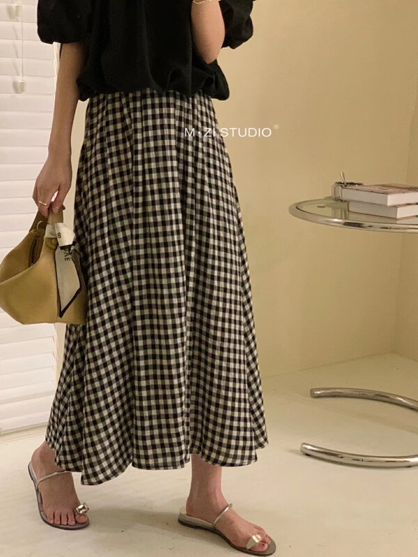 [m.zi studio] Korean leisure lattice elastic waist skirt 881\hbx