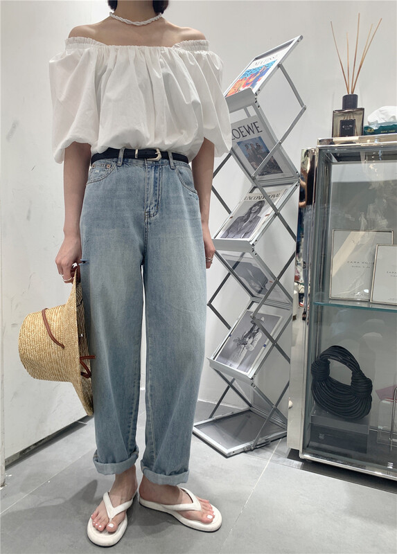 [t-platform] Korean straight wide leg jeans (with belt) 8518\zxx